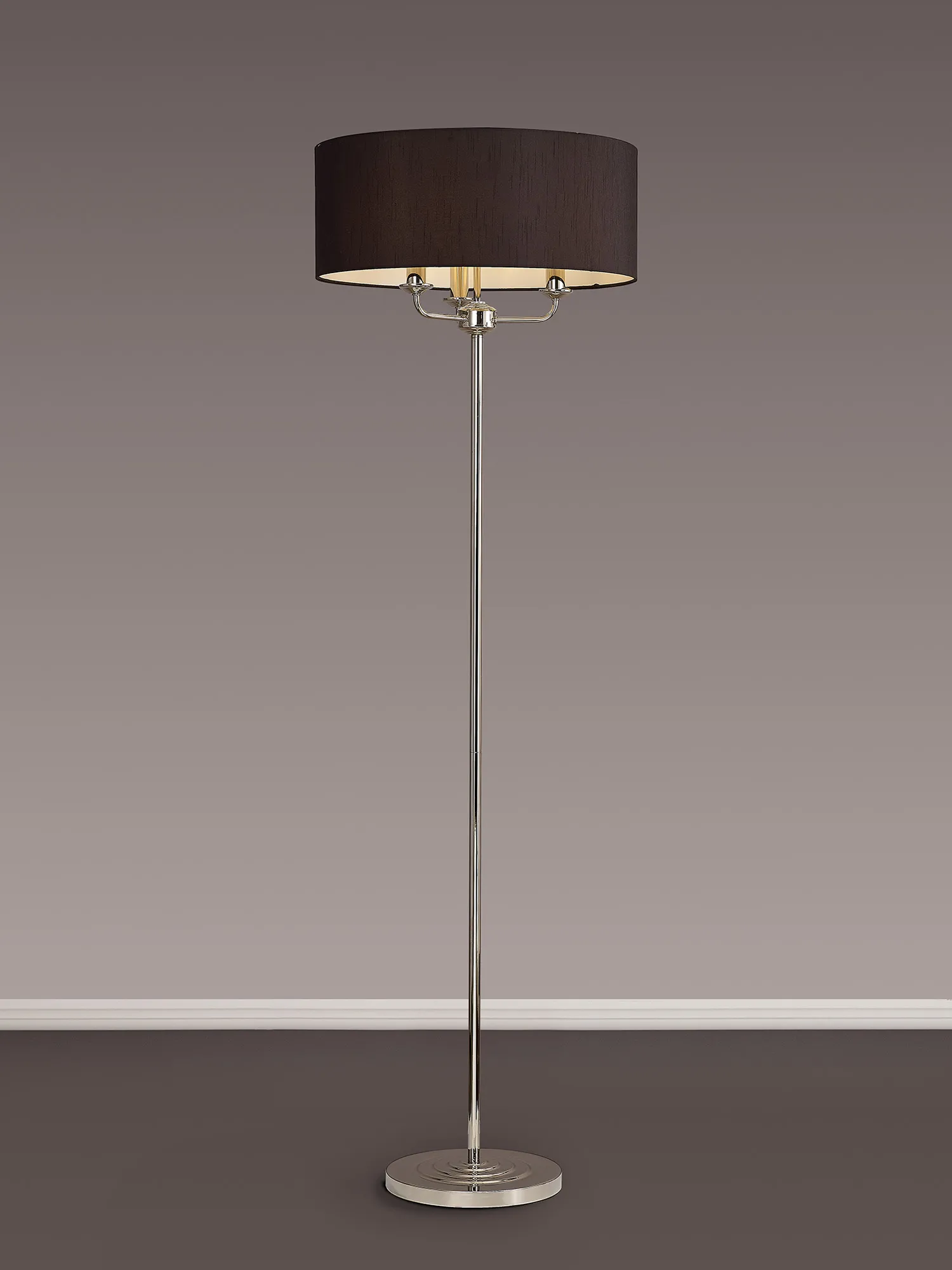 Banyan 45cm 3 Light Floor Lamp Polished Nickel; Black DK0892  Deco Banyan PN BL